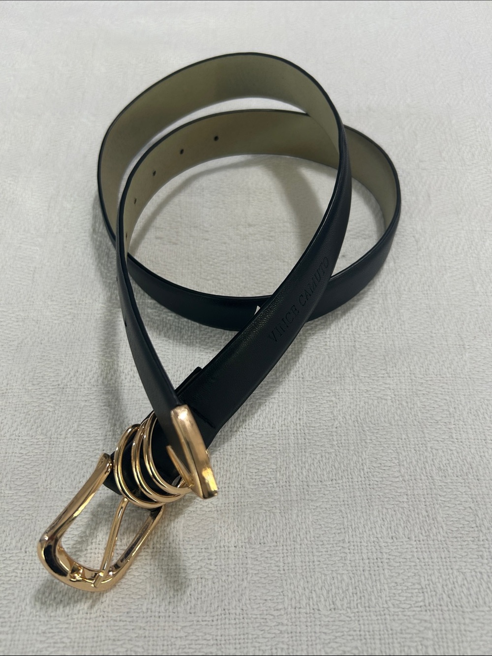 Vince Camuto Black Belt with Gold-Tone Buckle and Ring Accents